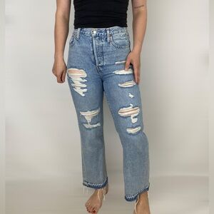 LEVIS Ribcage Straight‎ Ankle Distressed Denim Jeans High Waisted Casual